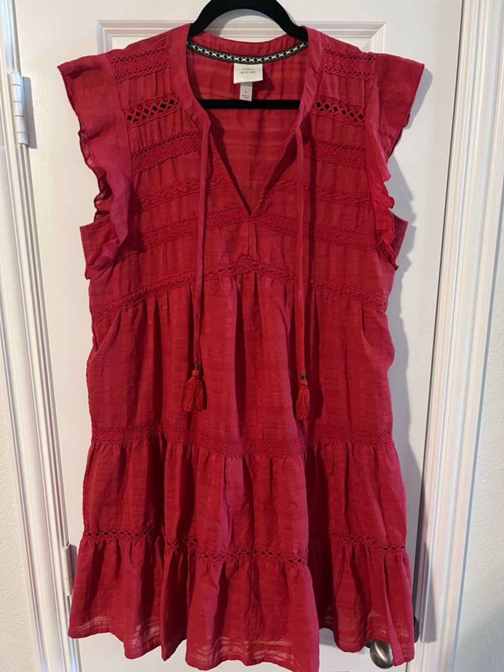 Red Boho Tiered Ruffle Dress